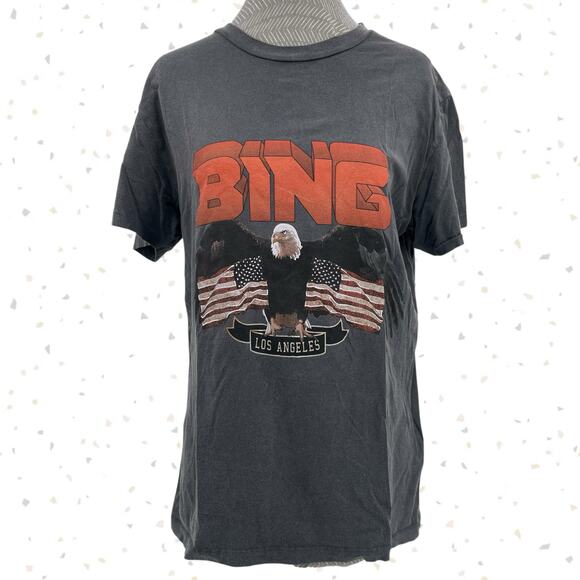 Anine Bing Biker Style Eagle Flag Tee Vintage Black Retro Graphic Top Size M